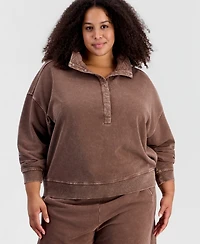 And Now This Plus Lounge Henley Mock Neck Long-Sleeve French-Terry, Macy's Exclusive