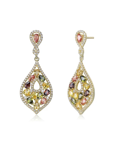 Sterling Silver Multi Colored Cubic Zirconia Accent Dangle Earrings