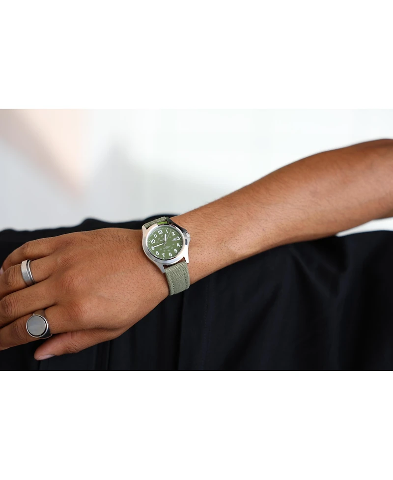 Peugeot Men 40mm Military Dial Calendar Canvas Strap Watch