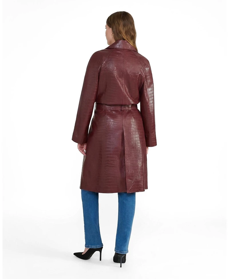 Furniq Uk Women's Sloane Croc Embossed Leather Trench Coat