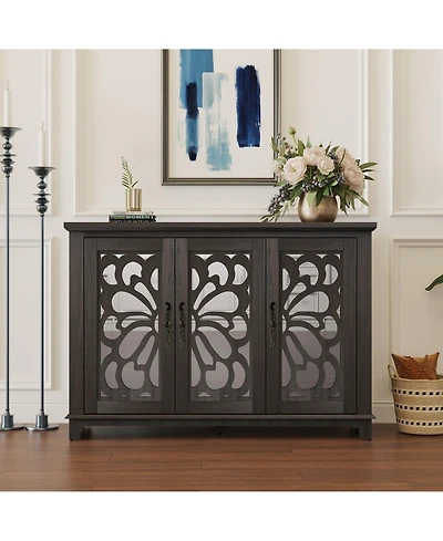 Clihome Buffet Cabinet with 3 Mirrored Doors, 49.33'' Wide Storage Adjustable Shelves