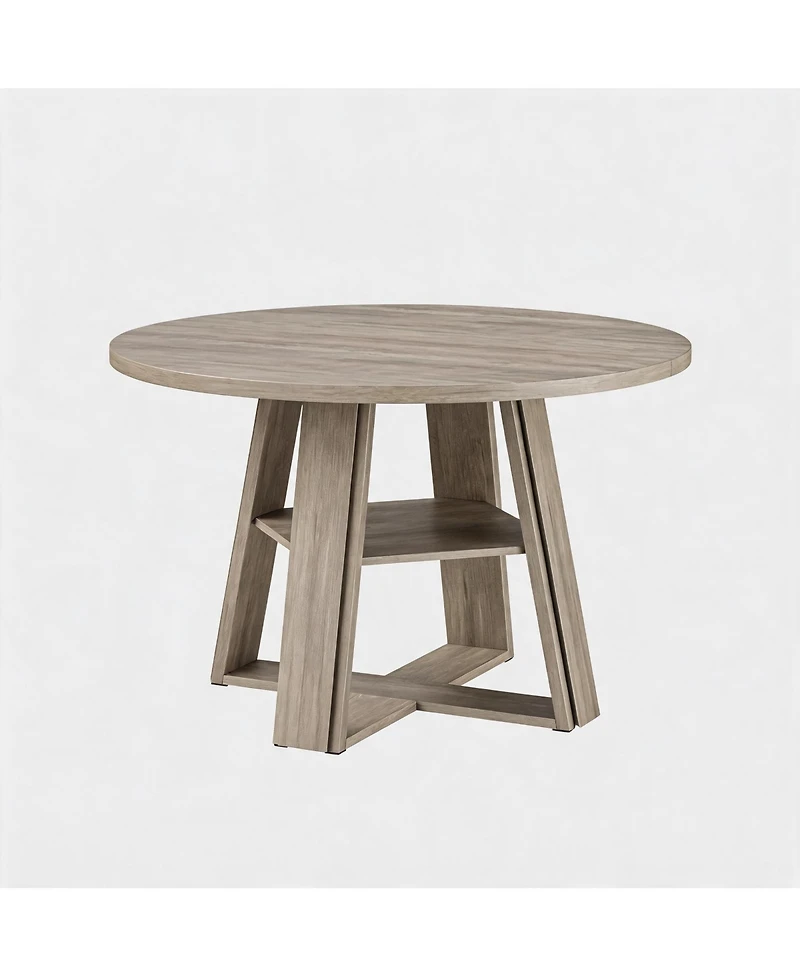 homfan Extendable Round Dining Table for 4-8 – Transformer Oval Table with Wood Pedestal Base and Storage Shelf, for Kitchen or Apartment