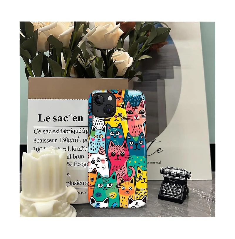 Gonez Case for iPhone 14, 2-in-1 Dual-Layer Shockproof Protection, Funny Cat Art Glossy