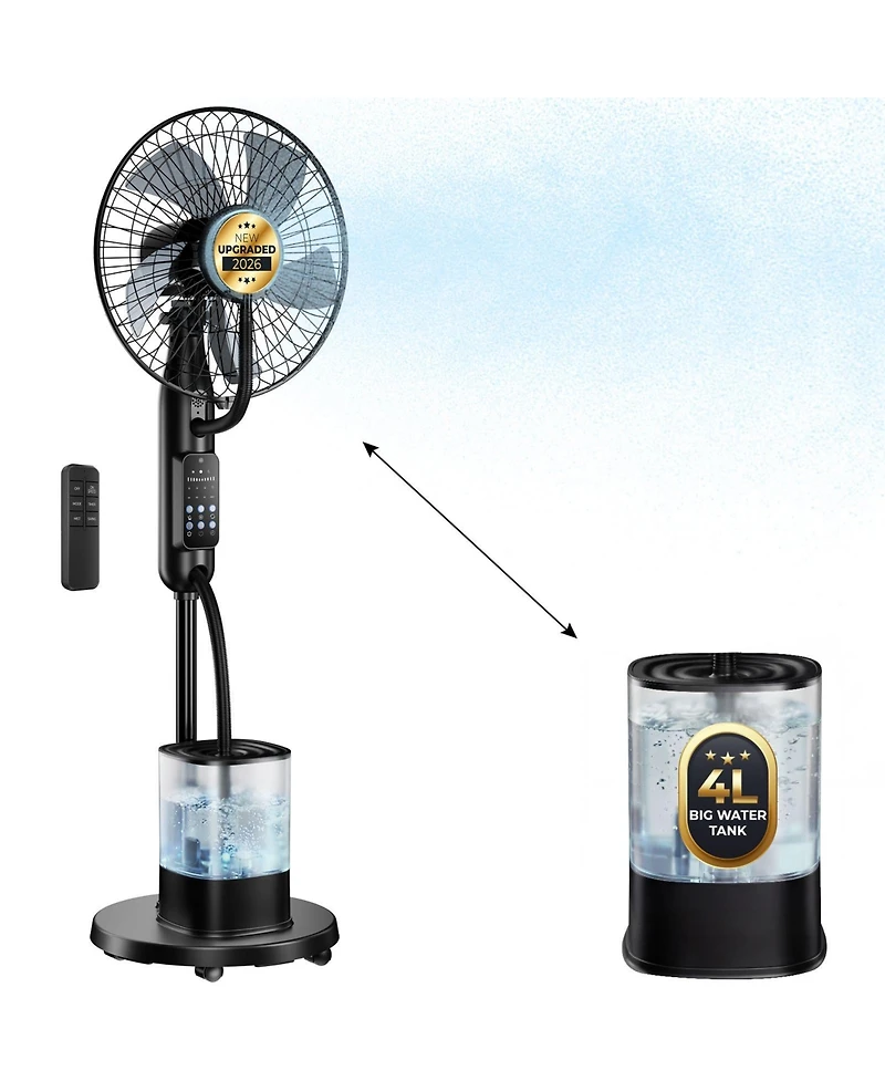 Cowin 16''Oscillating Misting Fan,Misting Pedestal Wheel Fan with 5 Speeds,3 Modes,0.5-7H Timer,4L Humidifier,Quiet Stand Fan for Home,Office