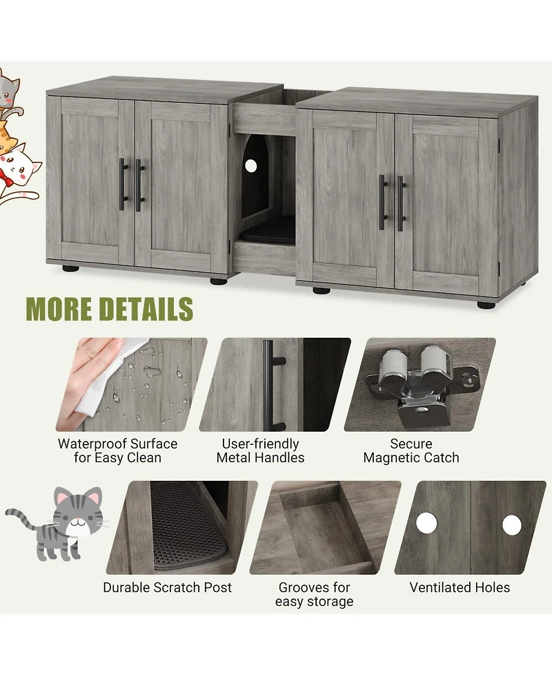 homfan double cat litter box enclosure with dual compartments, engineered wood hidden cabinet, indoor cat house furniture for 2 cats.