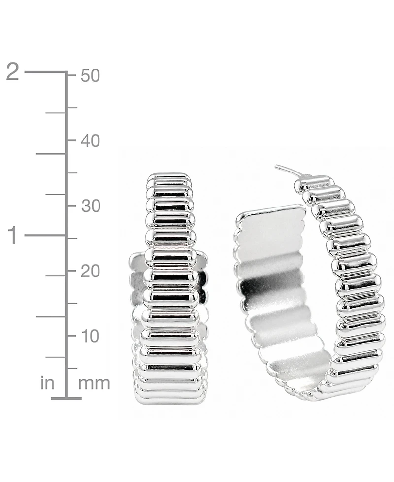 And Now This Fine Silver-Tone Plated Ribbed C Hoop Earrings