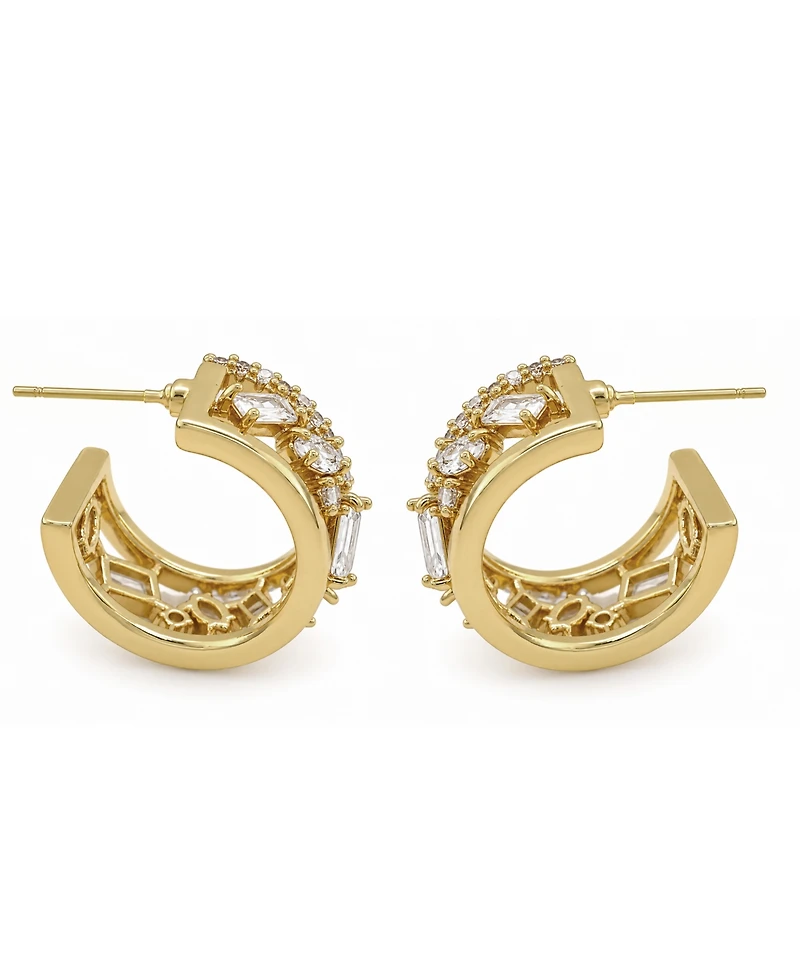 And Now This Cubic Zirconia Gold-Tone Plated Multi Stone Shape Hoop Earrings