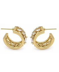 And Now This Cubic Zirconia Gold-Tone Plated Multi Stone Shape Hoop Earrings