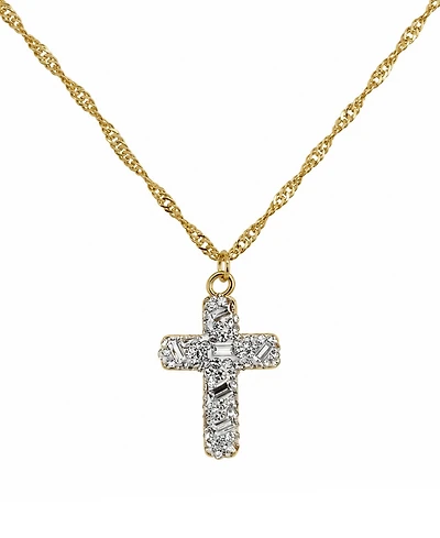 And Now This Crystal Gold-Tone Plated Composite Stone Pave Cross Pendant Necklace