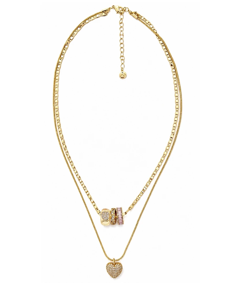 And Now This Cubic Zirconia Gold-Tone Plated Multi Color Stone Double Layer Rondelle and Heart Pendant Necklace