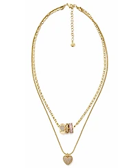 And Now This Cubic Zirconia Gold-Tone Plated Multi Color Stone Double Layer Rondelle and Heart Pendant Necklace