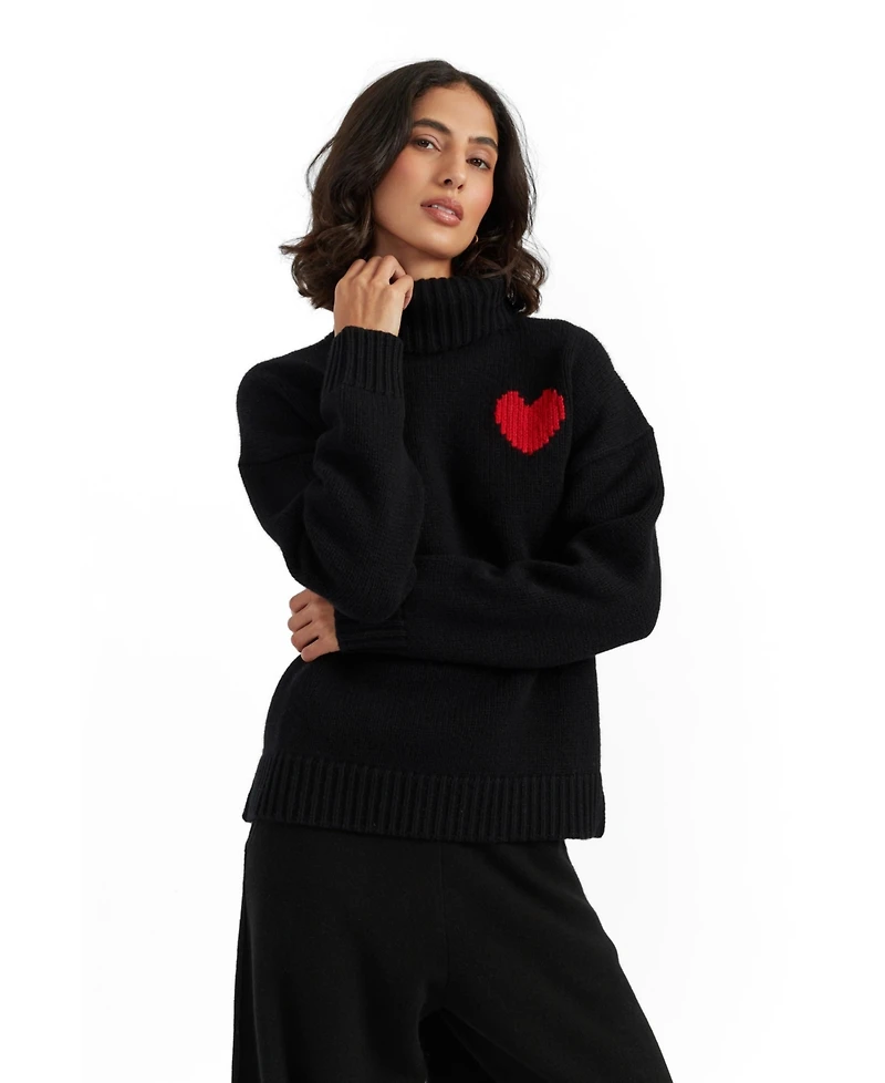 Chinti & Parker Women's Merino Heart Rollneck Sweater