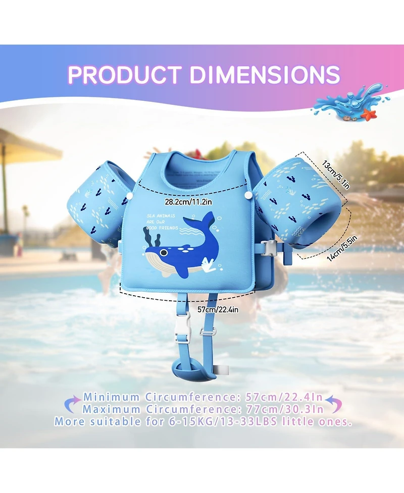 Aofar Swim Vest Floaties Kids Adjustable Arm Jacket 1-7 Years