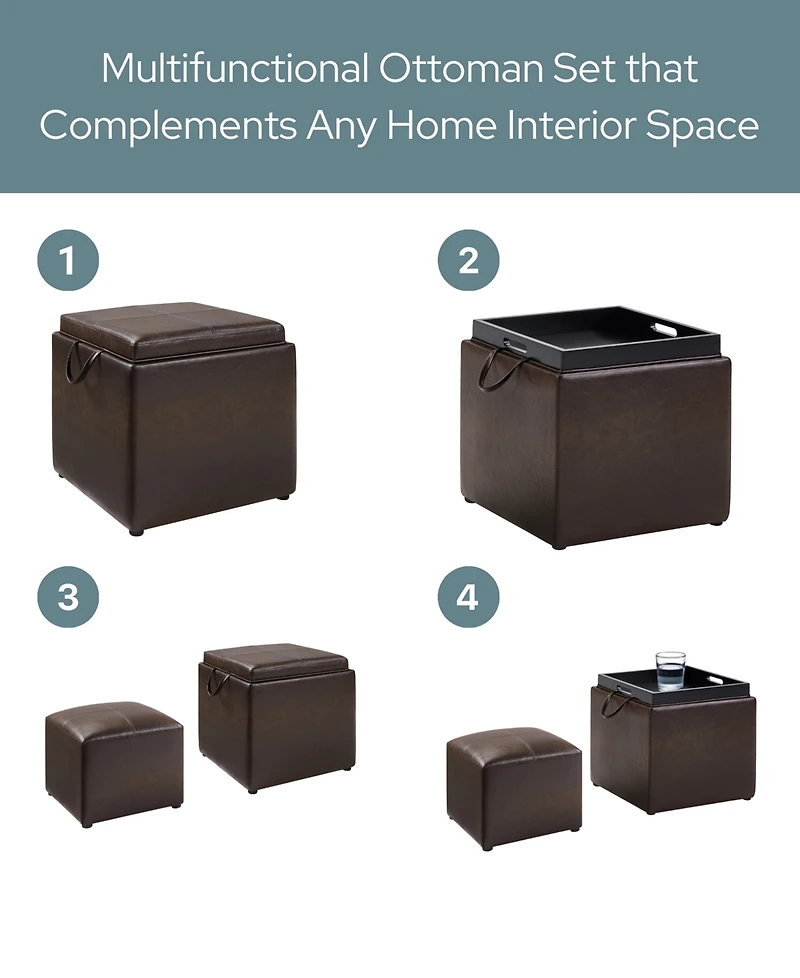 Convenience Concepts Designs4Comfort Park Avenue Single Ottoman with Stool and Reversible Tray