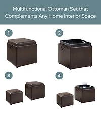 Convenience Concepts Designs4Comfort Park Avenue Single Ottoman with Stool and Reversible Tray
