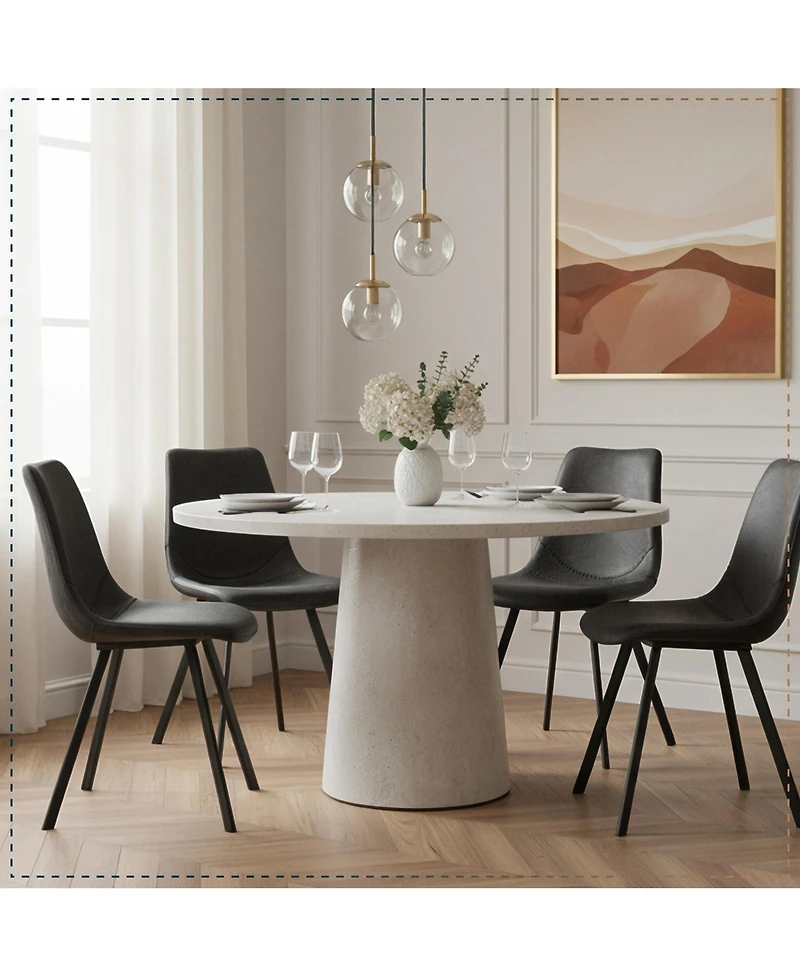 LeisureMod Markley 4-pcs Mid-Century Modern Leather Upholstered Desk Chair for Kitchen, Dining and Office