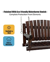 Maga Casa Innovaze 1-Seater Premium Rustic Solid Fir Wood Outdoor Porch Swing, Luxury Hanging Log Bench with 900 lbs Capacity