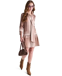 Bcbg Women's Geometric Print Tie-Neck Long-Sleeve Drop-Waist Dress