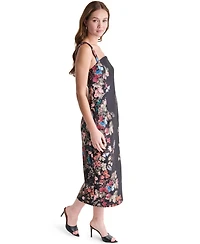 Bcbg Women's Floral Print Square Neck Satin Midi Dress