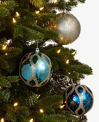 Holiday Lane Opulence Shatterproof Blue & White Ball Ornaments, Set of 3, Macy's Exclusive