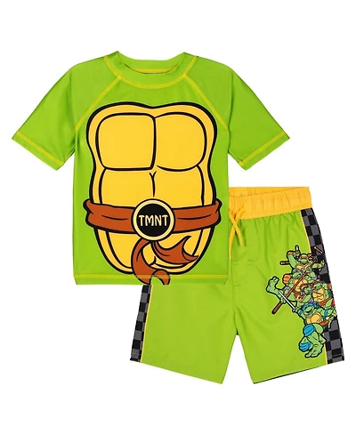 Teenage Mutant Ninja Turtles Toddler Boys 2-Piece Swimwear Rash Guard and Swim Trunks Set