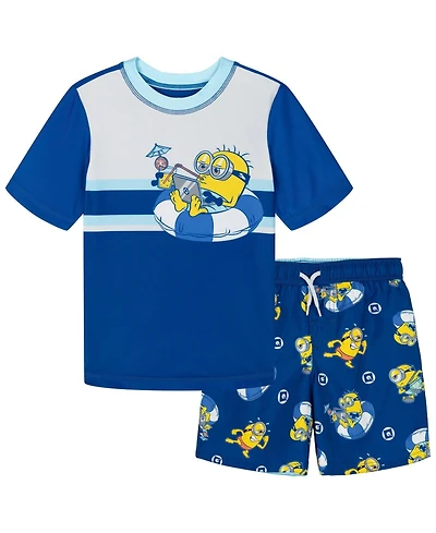 Minions Toddler Boys Swimwear 2-Piece Rash Guard and Swim Trunks Set