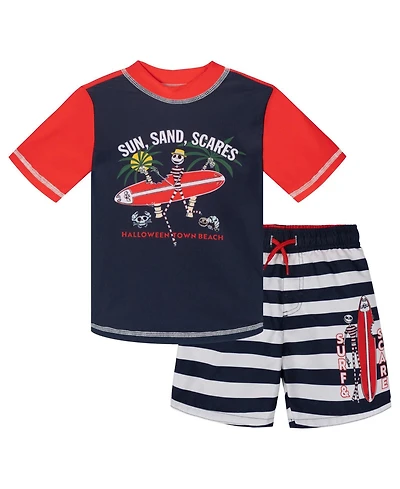 Nightmare Before Christmas Toddler Boys Mickey Mouse Jack Skellington Swimwear 2-Piece Rash Guard and Swim Trunks Set