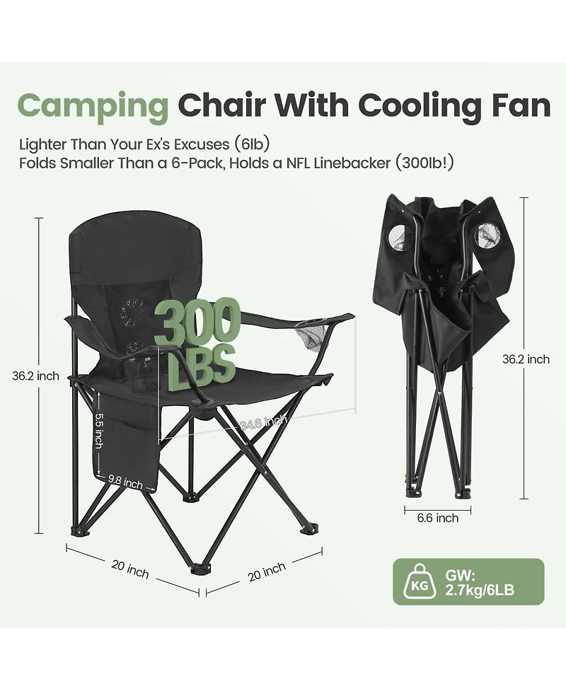 Aofar 2pcs Camping Chairs With Fan Lightweight Portable Foldable Outdoor