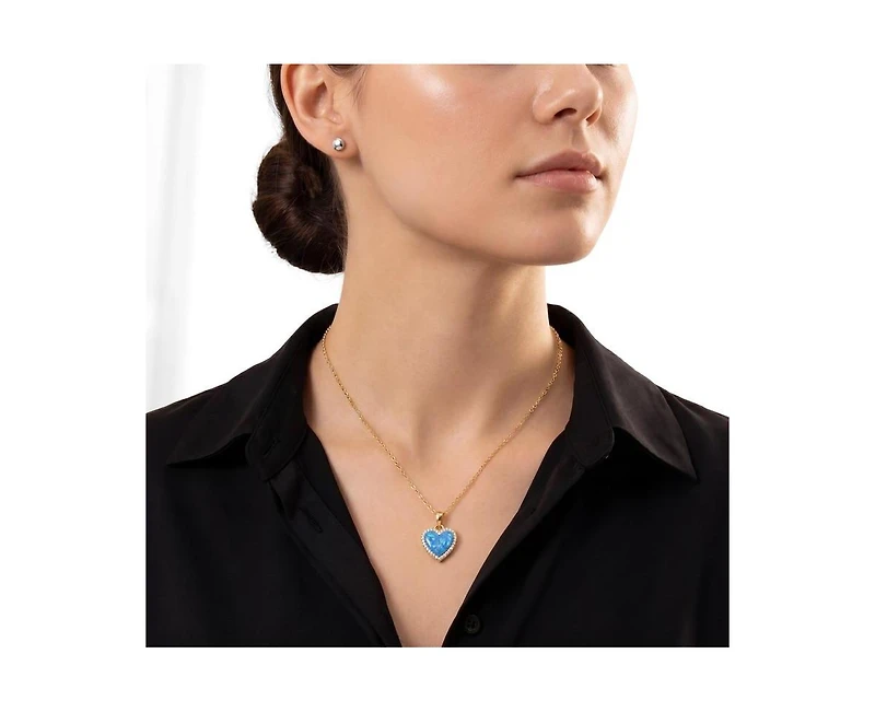 Rachel Glauber 14K Gold Plated Sparkling Heart Opal and Cz Halo Necklace