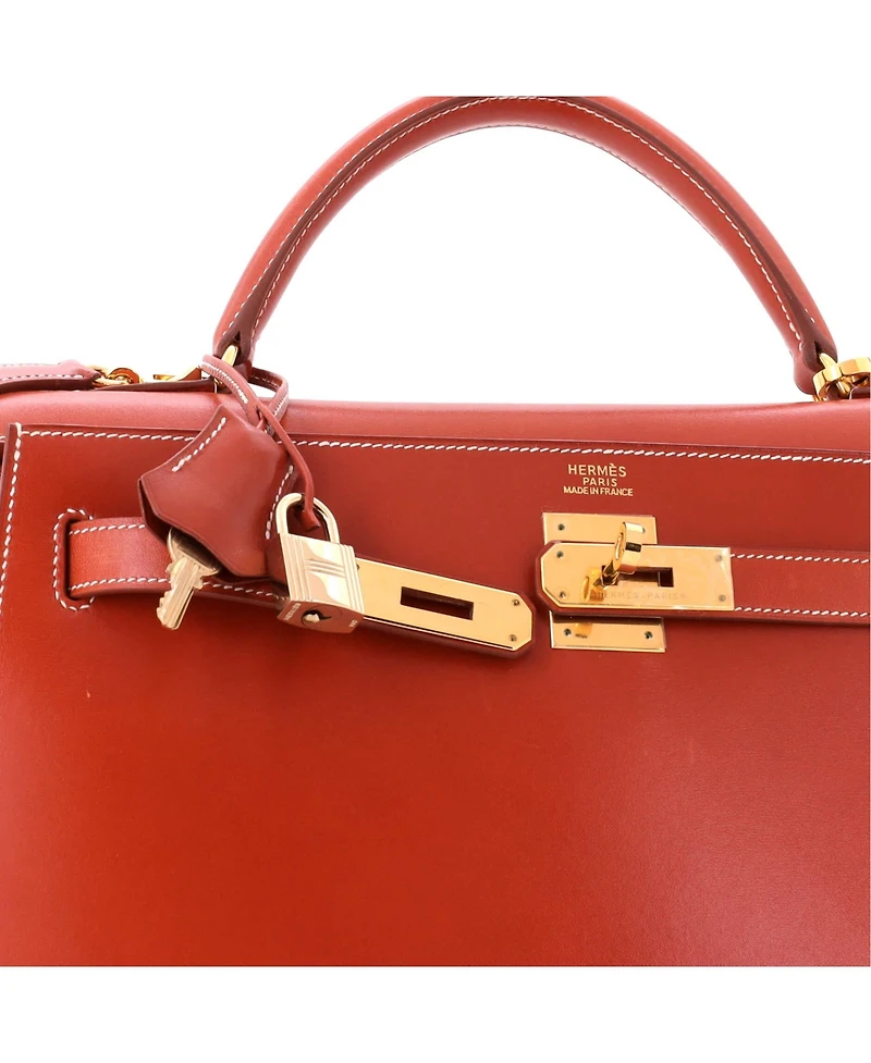 Pre-Owned HERMES Kelly 32 Handbag Orange Box Calf with Gold Hardware
