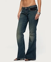 Edikted Women's Tatem Lacey Low Rise Flared Jeans