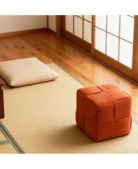 sumyeg Square Corduroy Ottoman Footrest with Woven Design for Living Room Seating