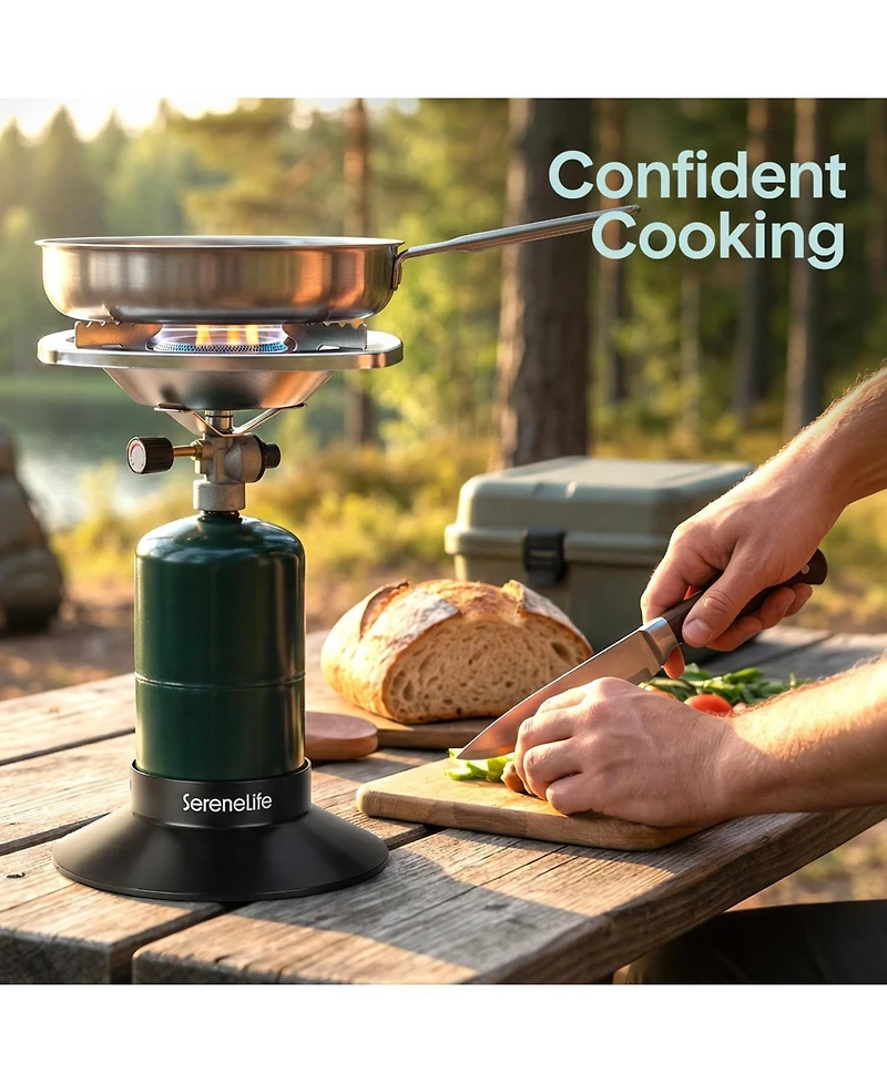 SereneLife Portable Propane Camping Stove - 10,000 Btu Single Burner Outdoor Stove for Backpacking and Camping Use