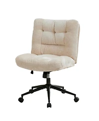homfan Wide Armless Chenille Desk Chair with Dual Cushion, 360 Degrees Swivel, Height Adjustable, for Home Office and Vanity