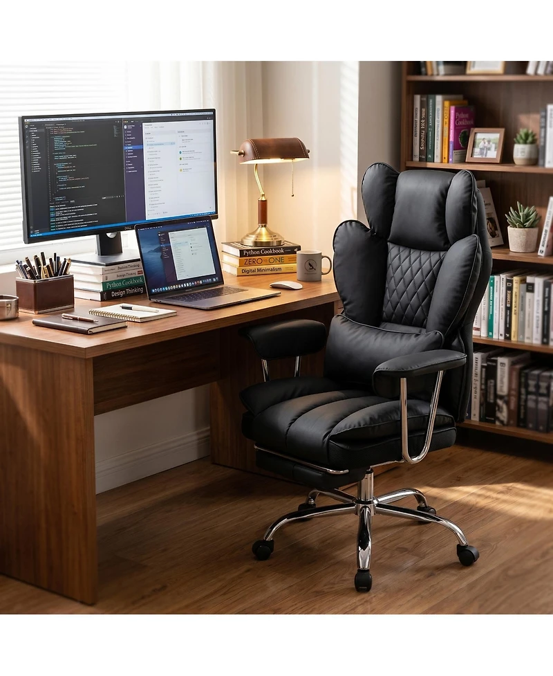 homfan 350 lb Big and Tall Office Chair with Foot Rest, Spring Lumbar, 150 Degrees Recline, Adjustable Armrests
