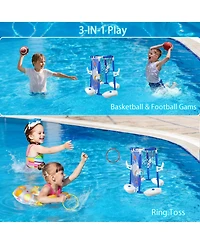 Gnuadz 3-in-1 Pool Basketball Hoop Floating Football Ring Games Balls Pump Outdoor Family Party Water Swimming Kids Toys