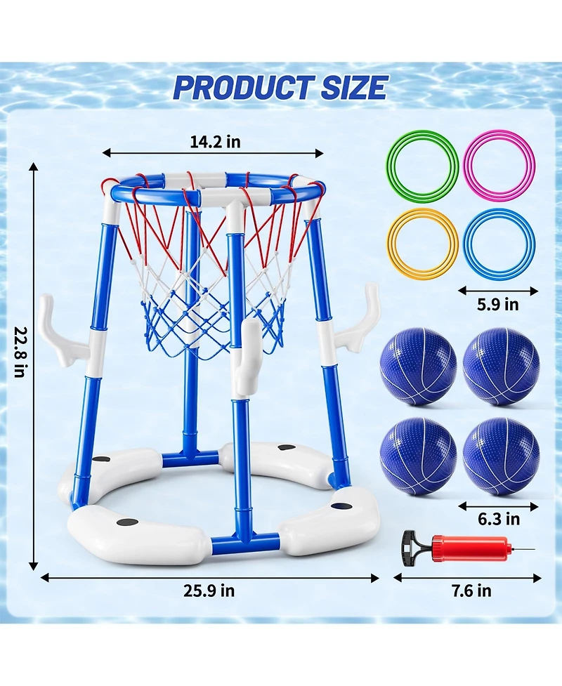 Gnuadz 2-in-1 Pool Basketball Hoop Floating Ring Game With Balls Pump Outdoor Water Play Summer
