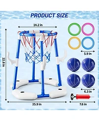 Gnuadz 2-in-1 Pool Basketball Hoop Floating Ring Game With Balls Pump Outdoor Water Play Summer