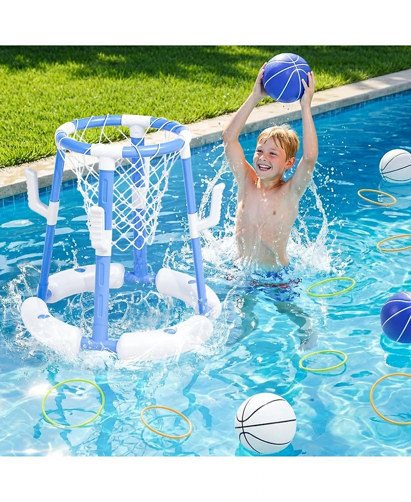 Gnuadz 2-in-1 Pool Basketball Hoop Ring Toss Game Floating Balls Rings Pump Swimming Water Play Anti-tip Base Summer Gift Kids Adult