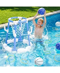 Gnuadz 2-in-1 Pool Basketball Hoop Ring Toss Game Floating Balls Rings Pump Swimming Water Play Anti-tip Base Summer Gift Kids Adult