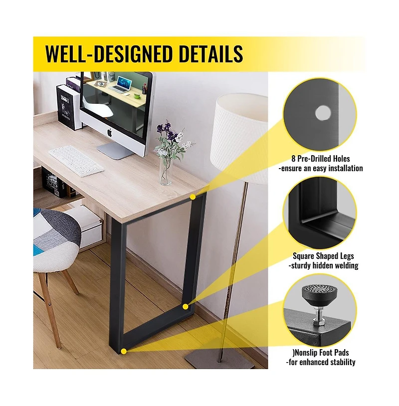 Sugift Heavy Duty Metal Dining Table Legs Set of 2, 28 x 24 in Box Section Square Frame