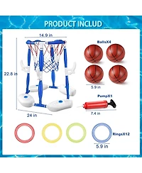 Gnuadz 2-in-1 Pool Basketball Hoop Floating Ring Games Balls Pump Kids Water Toy