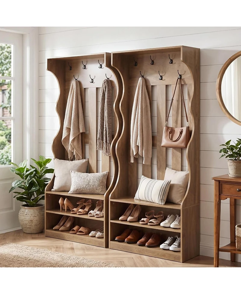 Tribesigns 3-In-1 Coat Rack with Shoe Bench, 70.9" Tall Hall Tree with 7 Hooks, Farmhouse Entryway Coat Rack with 2 Tier Shoe Storage