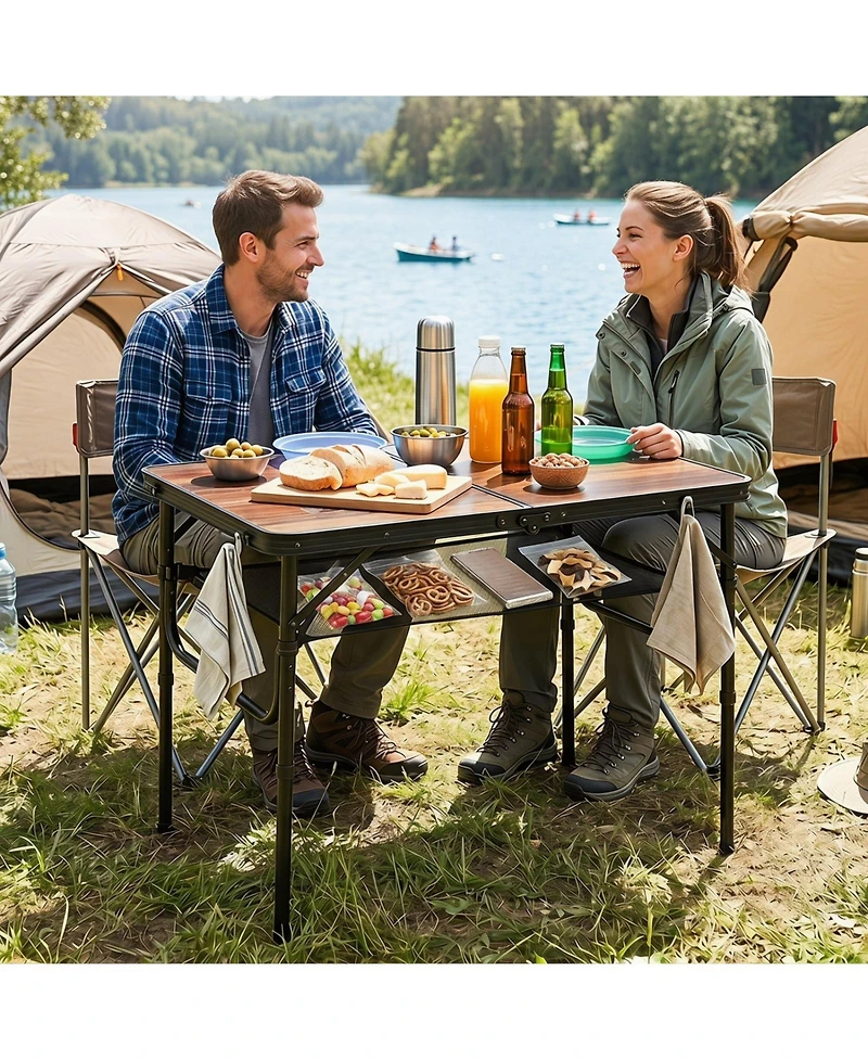 Sugift Folding Camping Table with Adjustable Heights Storage Net and Carry Handle