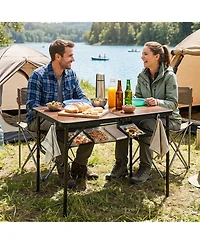 Sugift Folding Camping Table with Adjustable Heights Storage Net and Carry Handle