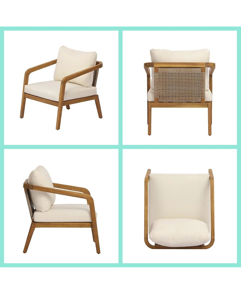Asagikoiai 4-Piece Outdoor Acacia Wood Conversation Set, Pe Wicker Loveseat and Club Chairs