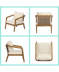 Asagikoiai 4-Piece Outdoor Acacia Wood Conversation Set, Pe Wicker Loveseat and Club Chairs