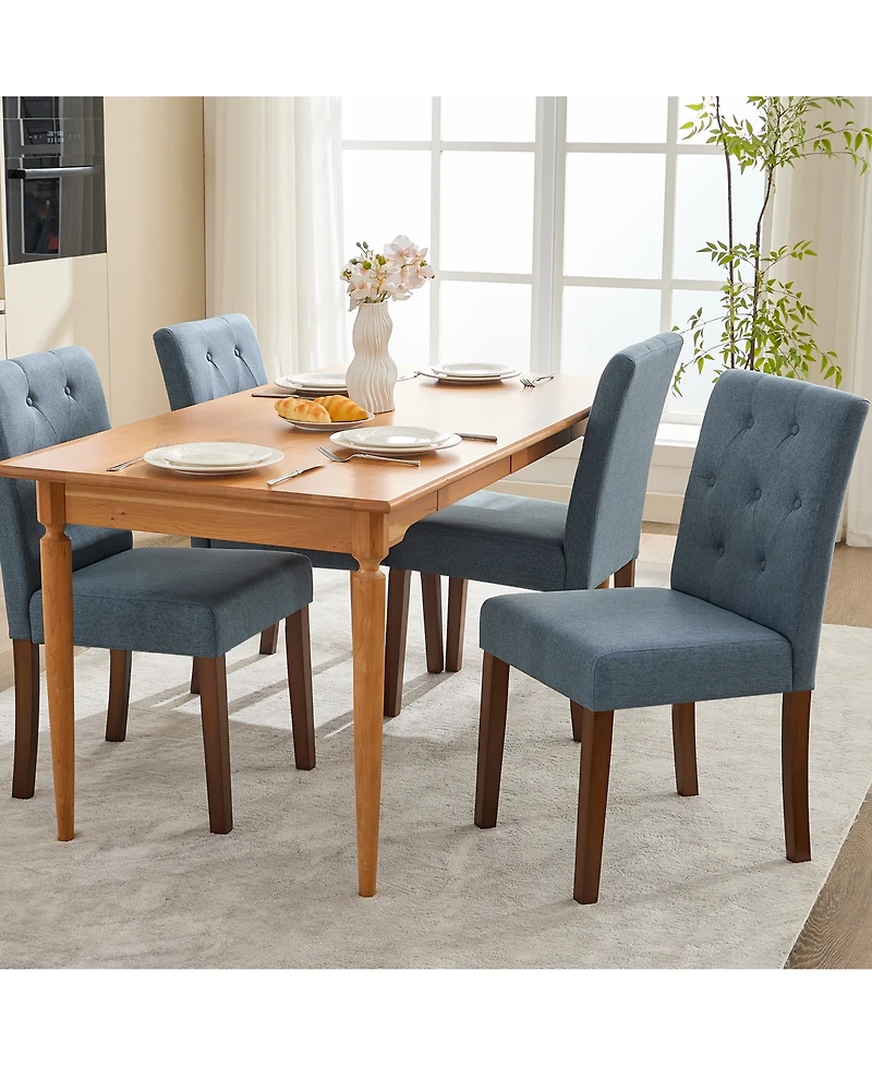homfan Upholstered Parsons Dining Chairs Set of 2, Linen Fabric, Sturdy Wood Legs, Modern Kitchen Side Chairs
