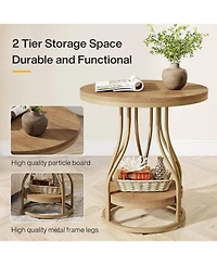 Tribesigns Round Side End Table: 2-tier modern bedside table with metal frame, Small nightstand with storage for couch side, living room