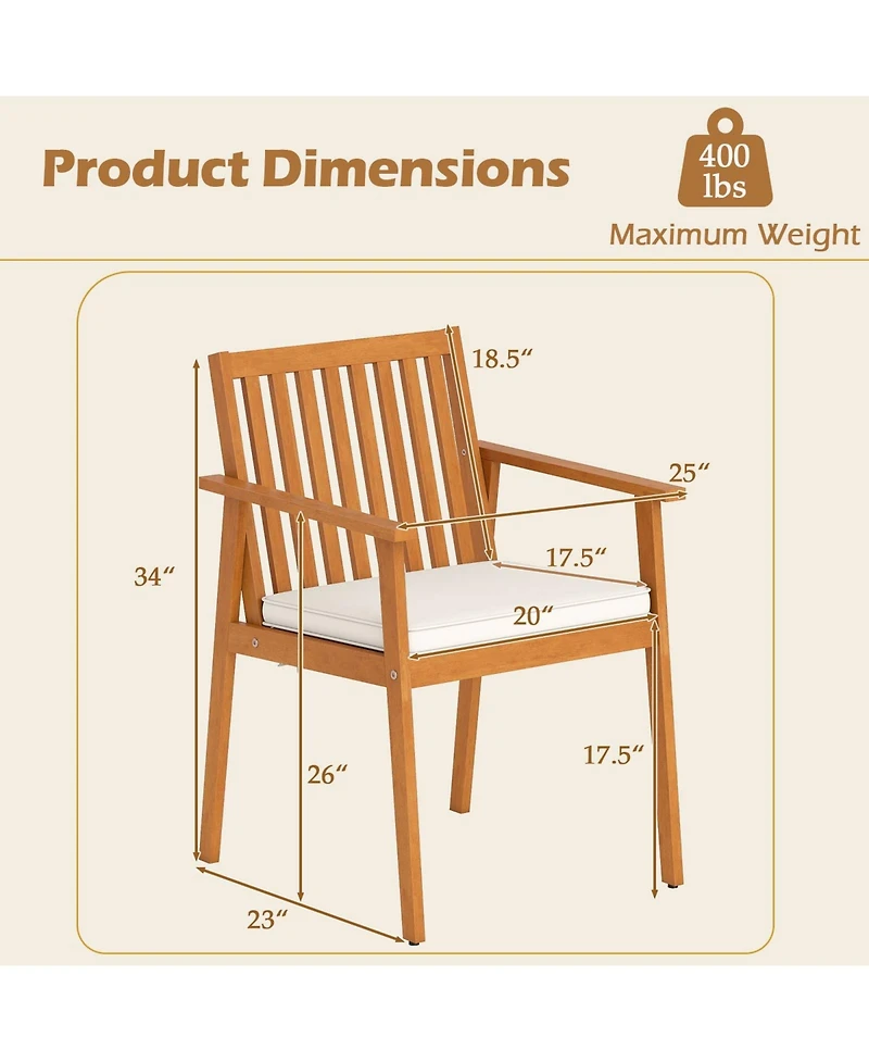 Sugift Acacia Wood Patio Armchairs Set of 2 with Padded Cushions